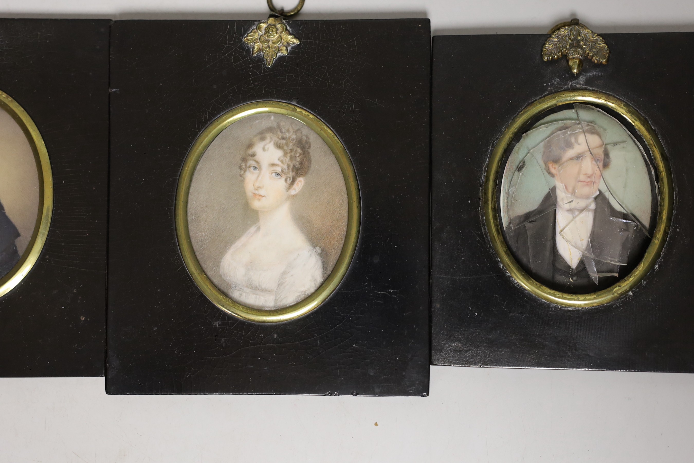 A selection of four framed and glazed portrait miniatures relating to the Robson and Walford Family. To include the subjects of: Oliver Walford of Charterhouse (1814-1855), James Robson of Conduit Street (1723-1806), Mar